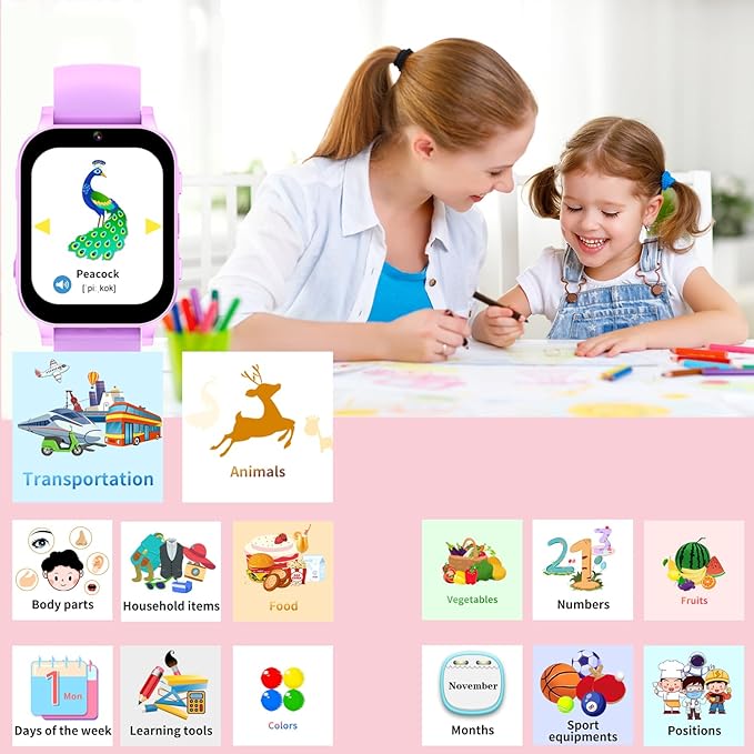 Kids Smart Watch girls, Learn Card Audiobook HD Touch Screen