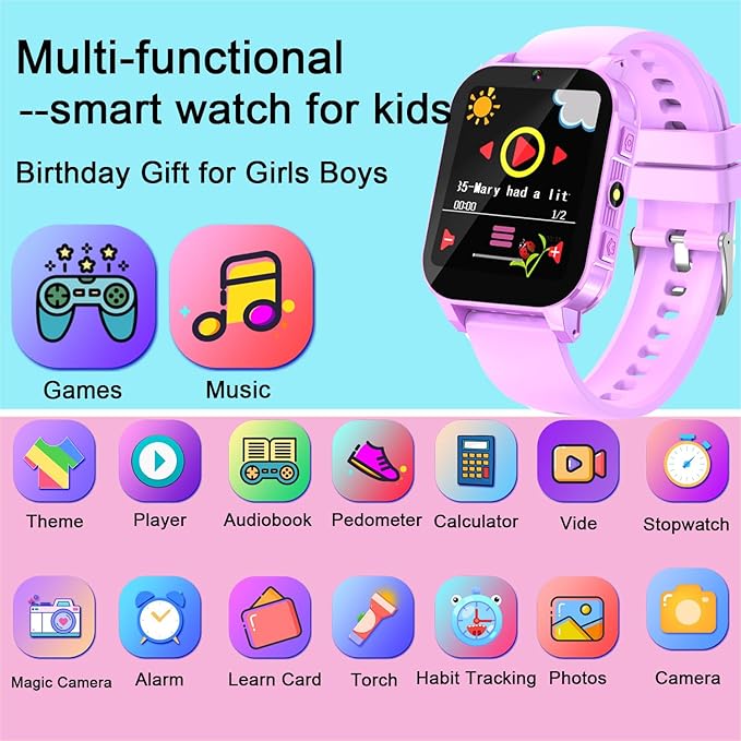 Kids Smart Watch girls, Learn Card Audiobook HD Touch Screen