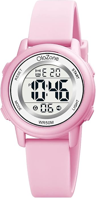 Kids Watch Girls Digital 7-Color Flashing Light Water Resistant 164FT Alarm for Age 7-12